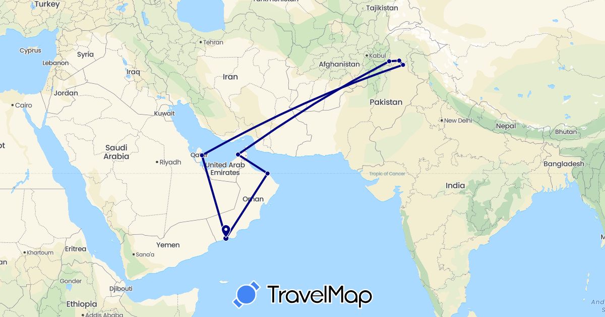 TravelMap itinerary: driving in United Arab Emirates, Oman, Pakistan, Qatar (Asia)